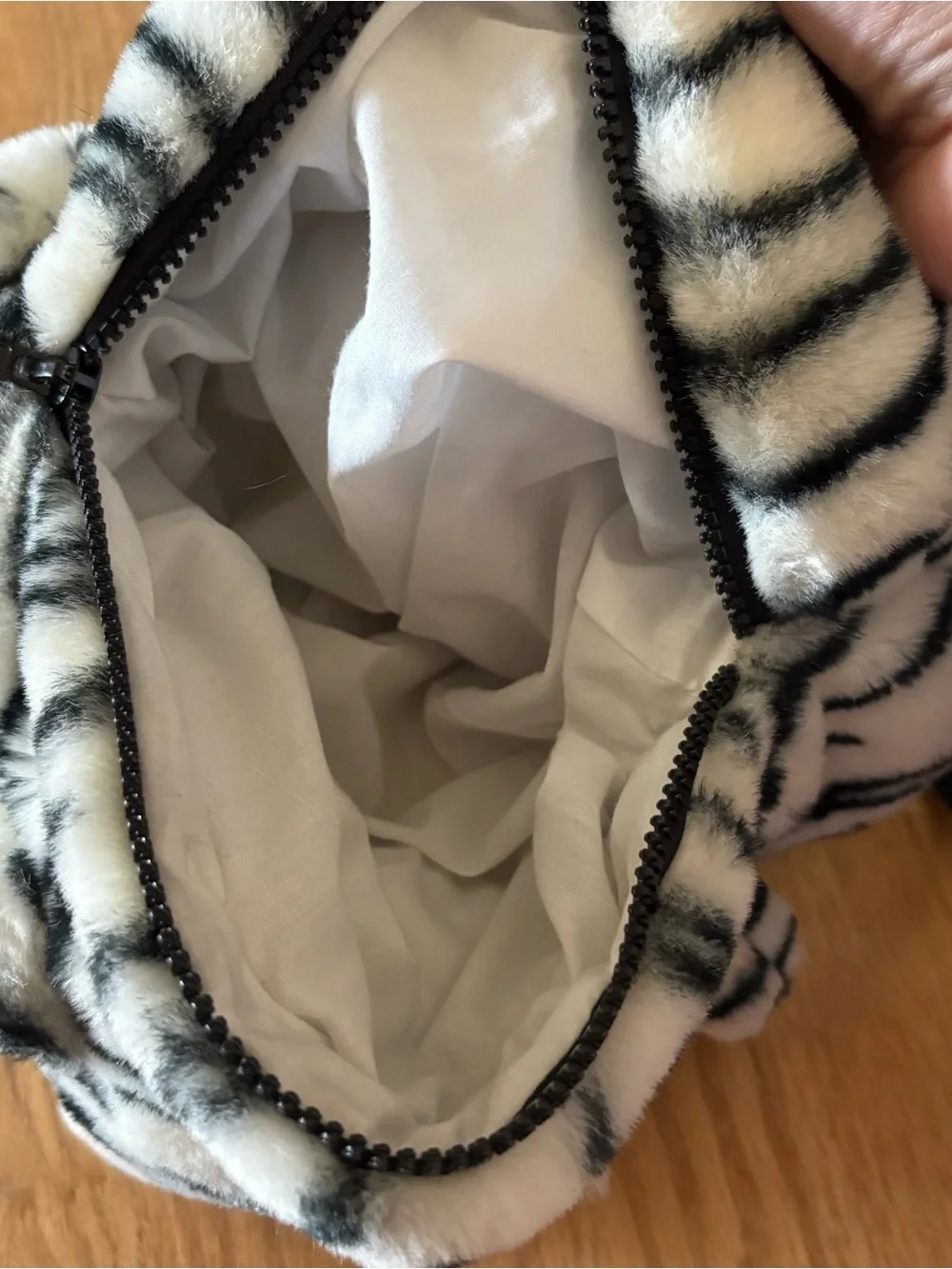Vintage White and Black Tiger Plush Backpack Book Bag Full Zip